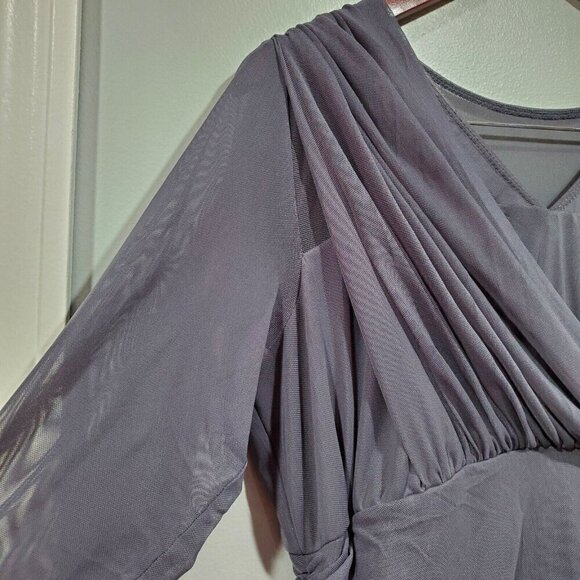 Kiyonna Women Essential Stretch Gray Mesh Overlay Ruched Draped Midi Dress Sz 1X - Picture 5 of 16